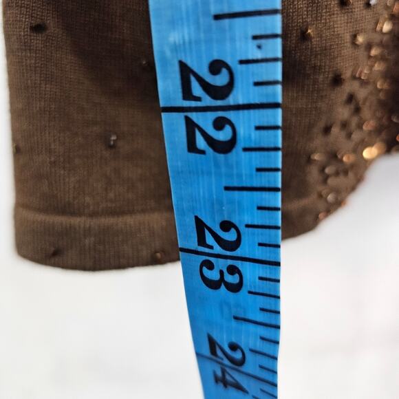 My Favorite Things Colleen Lopez Brown Beaded V- Neck Sweater XS - Picture 6 of 9